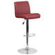 Burgundy |#| Burgundy Vinyl Adjustable Height Barstool with Rolled Seat and Chrome Base