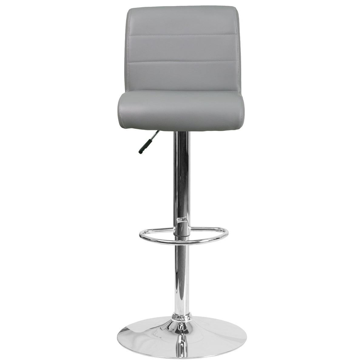 Gray |#| Gray Vinyl Adjustable Height Barstool with Rolled Seat and Chrome Base