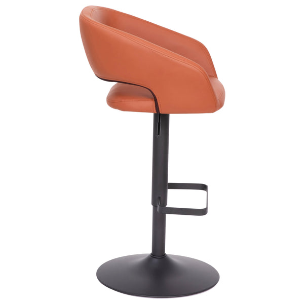 Cognac Vinyl/Black Frame |#| Cognac Vinyl Adjustable Height Barstool with Rounded Mid-Back and Black Base