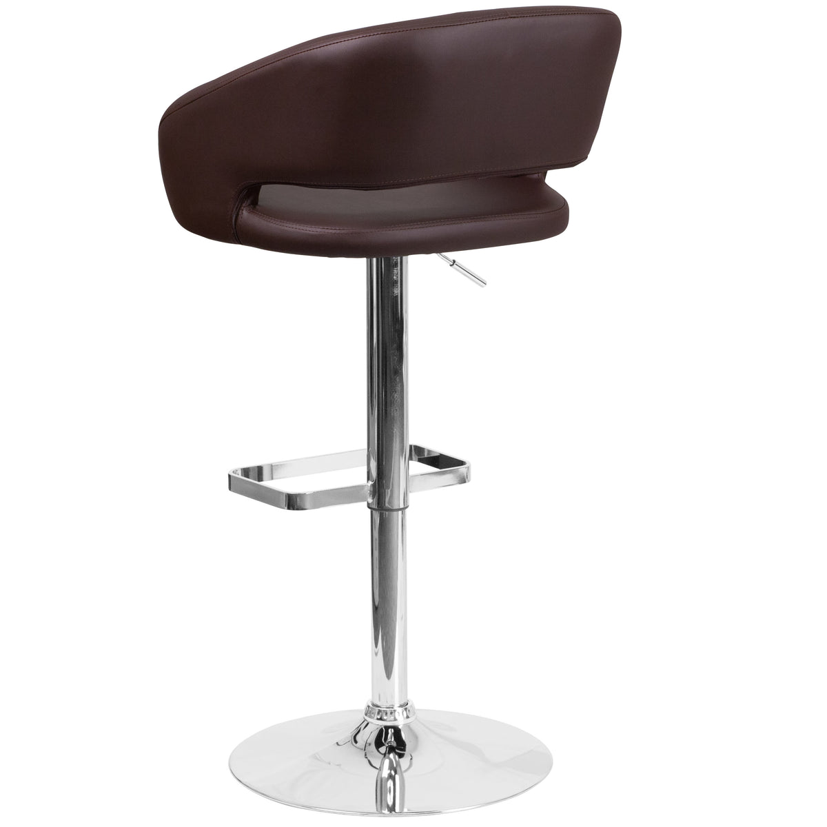 Brown Vinyl/Chrome Frame |#| Brown Vinyl Adjustable Height Barstool with Rounded Mid-Back and Chrome Base