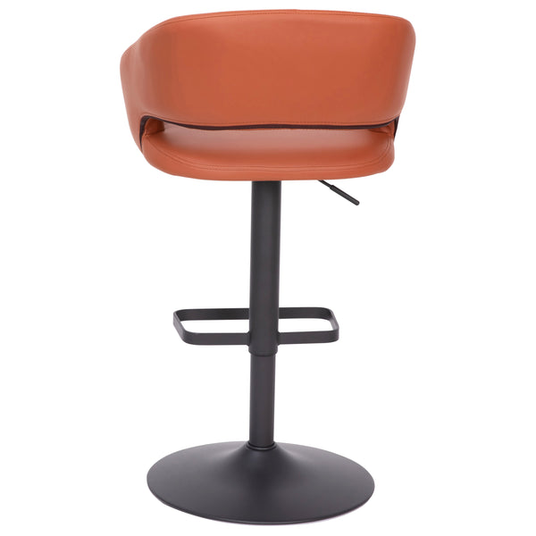 Cognac Vinyl/Black Frame |#| Cognac Vinyl Adjustable Height Barstool with Rounded Mid-Back and Black Base