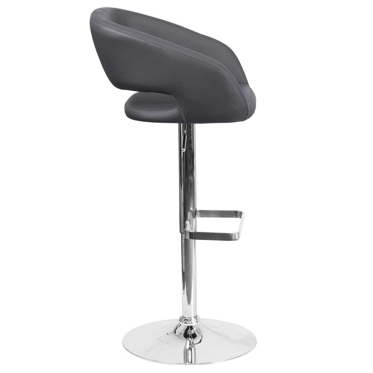 Gray Vinyl/Chrome Frame |#| Gray Vinyl Adjustable Height Barstool with Rounded Mid-Back and Chrome Base