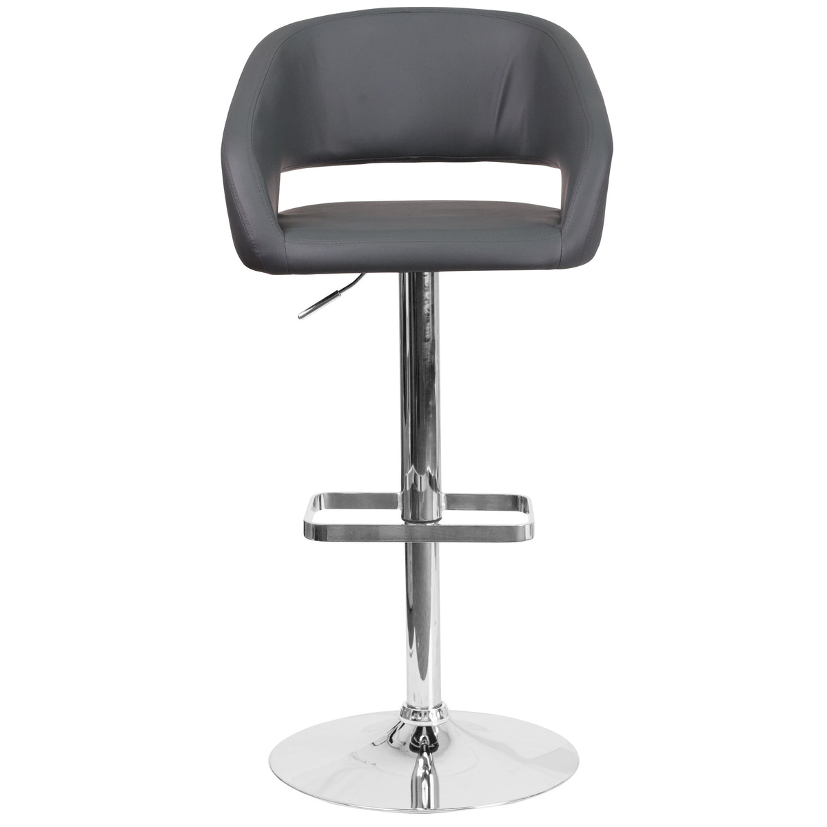 Gray Vinyl/Chrome Frame |#| Gray Vinyl Adjustable Height Barstool with Rounded Mid-Back and Chrome Base