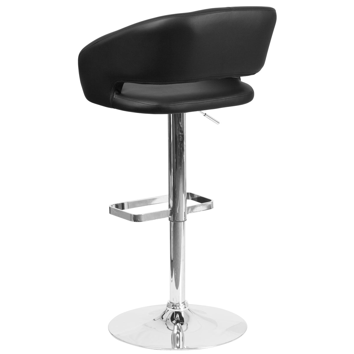 Black Vinyl/Chrome Frame |#| Black Vinyl Adjustable Height Barstool with Rounded Mid-Back and Chrome Base