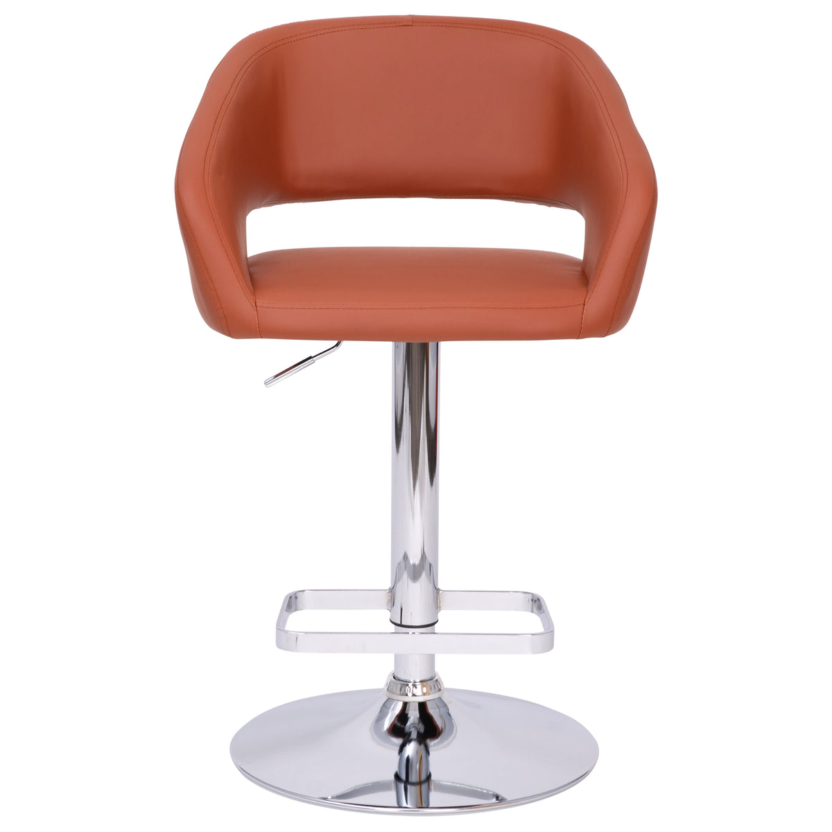 Cognac Vinyl/Chrome Frame |#| Cognac Vinyl Adjustable Height Barstool with Rounded Mid-Back and Chrome Base