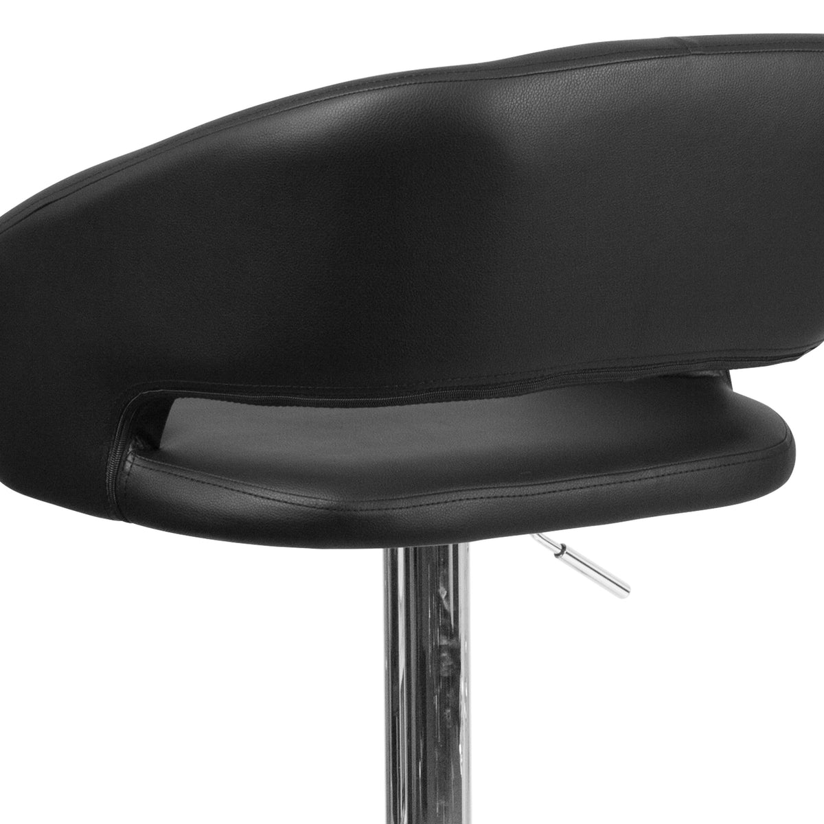 Black Vinyl/Chrome Frame |#| Black Vinyl Adjustable Height Barstool with Rounded Mid-Back and Chrome Base