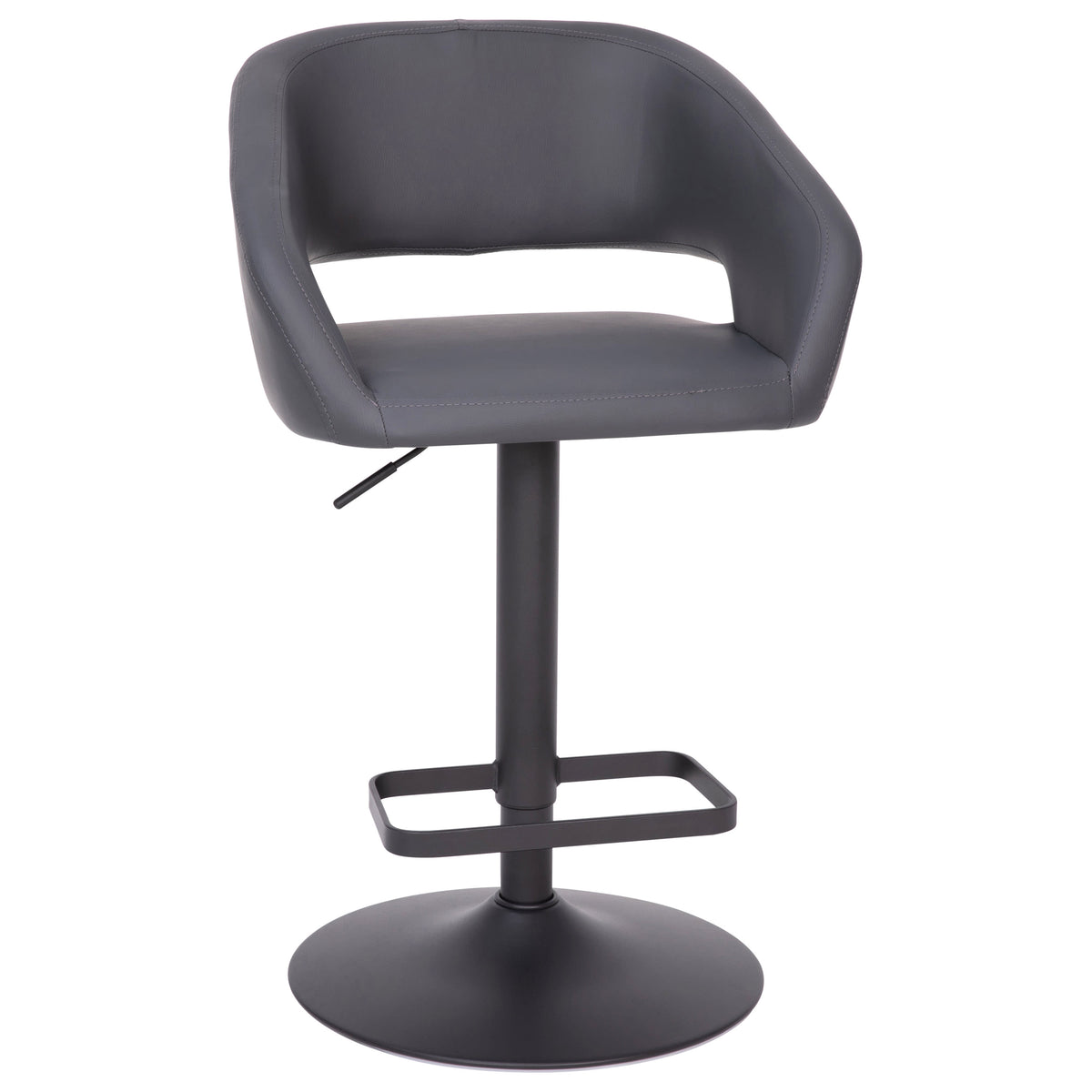 Gray Vinyl/Black Frame |#| Gray Vinyl Adjustable Height Barstool with Rounded Mid-Back and Black Base