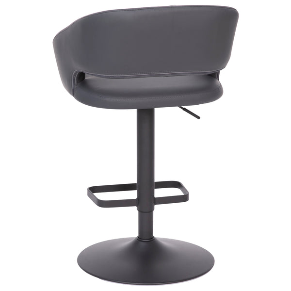 Gray Vinyl/Black Frame |#| Gray Vinyl Adjustable Height Barstool with Rounded Mid-Back and Black Base