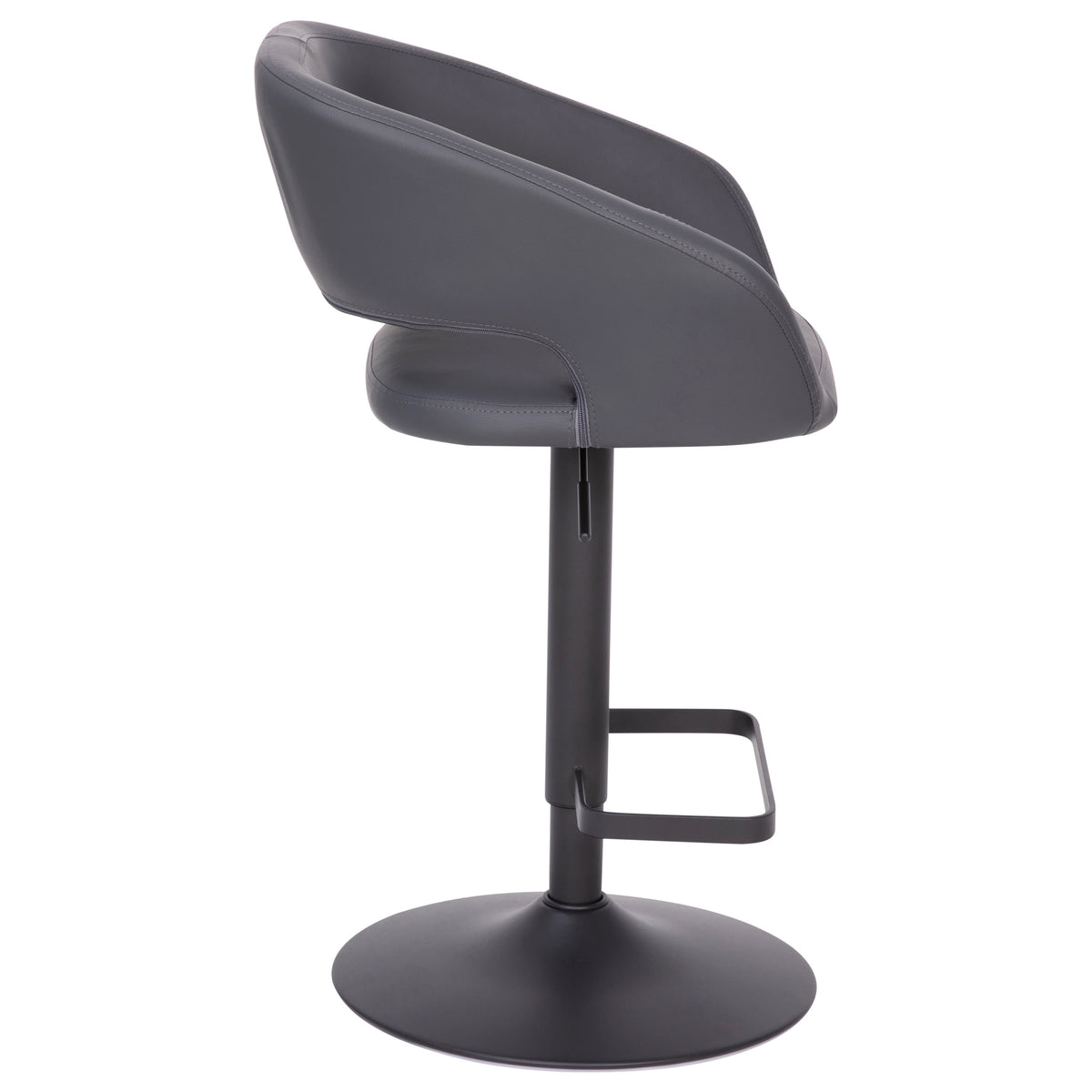 Gray Vinyl/Black Frame |#| Gray Vinyl Adjustable Height Barstool with Rounded Mid-Back and Black Base