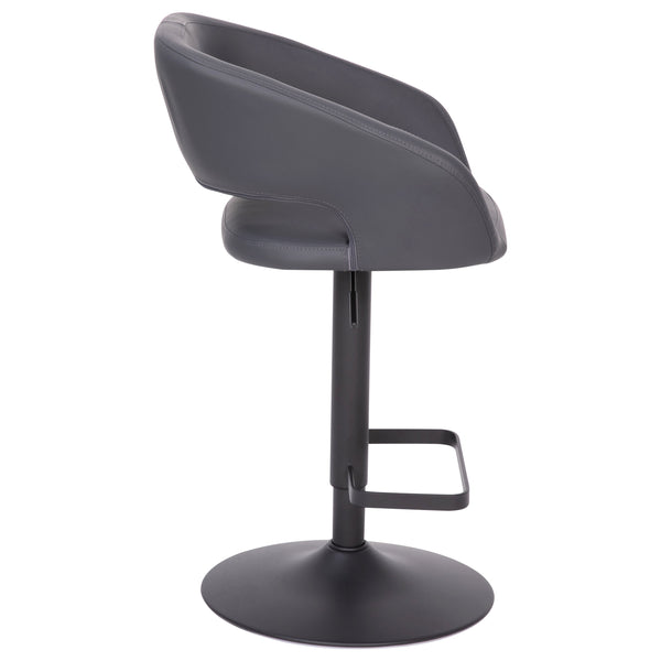 Gray Vinyl/Black Frame |#| Gray Vinyl Adjustable Height Barstool with Rounded Mid-Back and Black Base