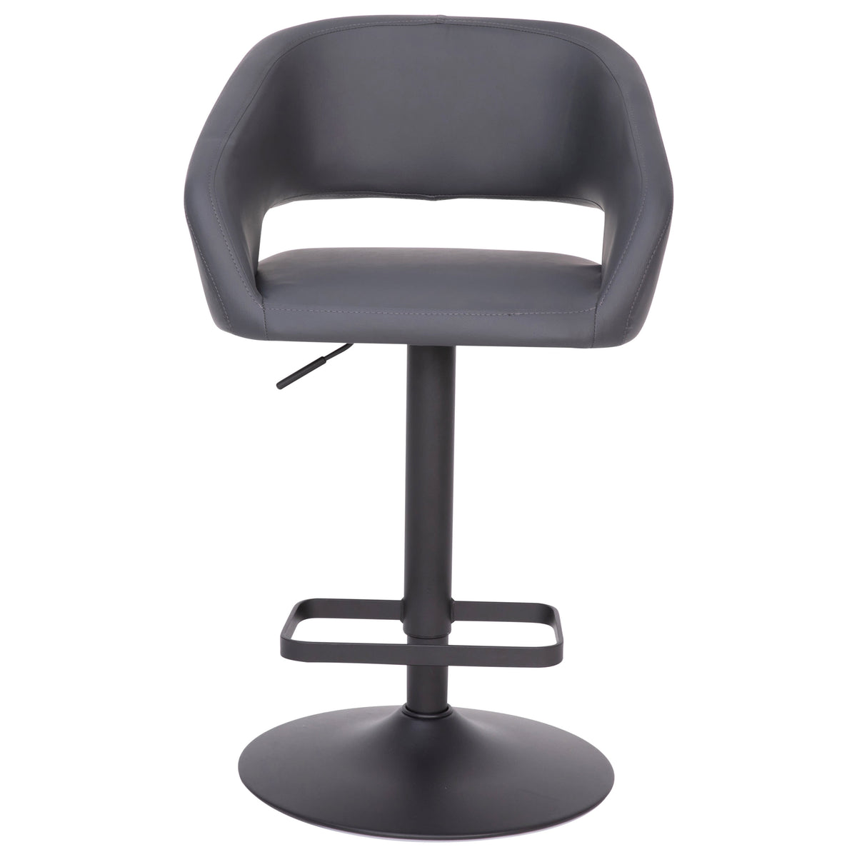 Gray Vinyl/Black Frame |#| Gray Vinyl Adjustable Height Barstool with Rounded Mid-Back and Black Base