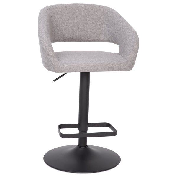 Gray Fabric/Black Frame |#| Gray Fabric Adjustable Height Barstool with Rounded Mid-Back and Black Base