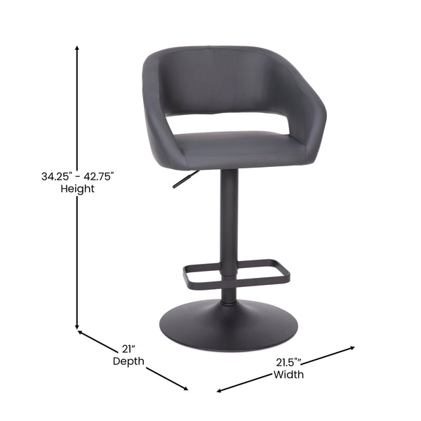 Gray Fabric/Black Frame |#| Gray Fabric Adjustable Height Barstool with Rounded Mid-Back and Black Base