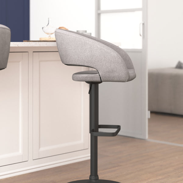 Gray Fabric/Black Frame |#| Gray Fabric Adjustable Height Barstool with Rounded Mid-Back and Black Base