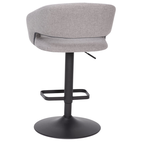 Gray Fabric/Black Frame |#| Gray Fabric Adjustable Height Barstool with Rounded Mid-Back and Black Base