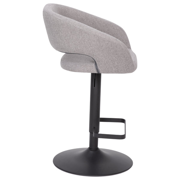 Gray Fabric/Black Frame |#| Gray Fabric Adjustable Height Barstool with Rounded Mid-Back and Black Base