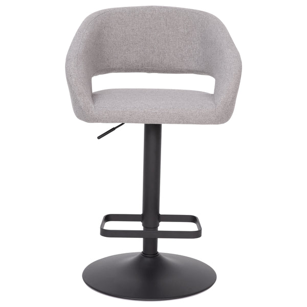 Gray Fabric/Black Frame |#| Gray Fabric Adjustable Height Barstool with Rounded Mid-Back and Black Base