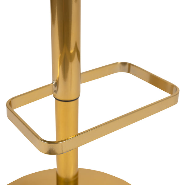 Black/Gold Frame |#| Black Vinyl Adjustable Height Barstool with Rounded Mid-Back and Gold Base