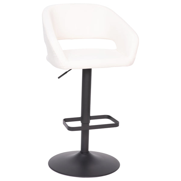 White Vinyl/Black Frame |#| White Vinyl Adjustable Height Barstool with Rounded Mid-Back and Black Base