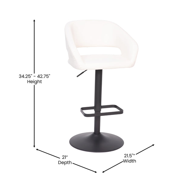 White Vinyl/Black Frame |#| White Vinyl Adjustable Height Barstool with Rounded Mid-Back and Black Base