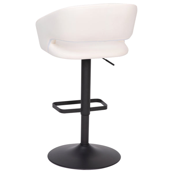 White Vinyl/Black Frame |#| White Vinyl Adjustable Height Barstool with Rounded Mid-Back and Black Base