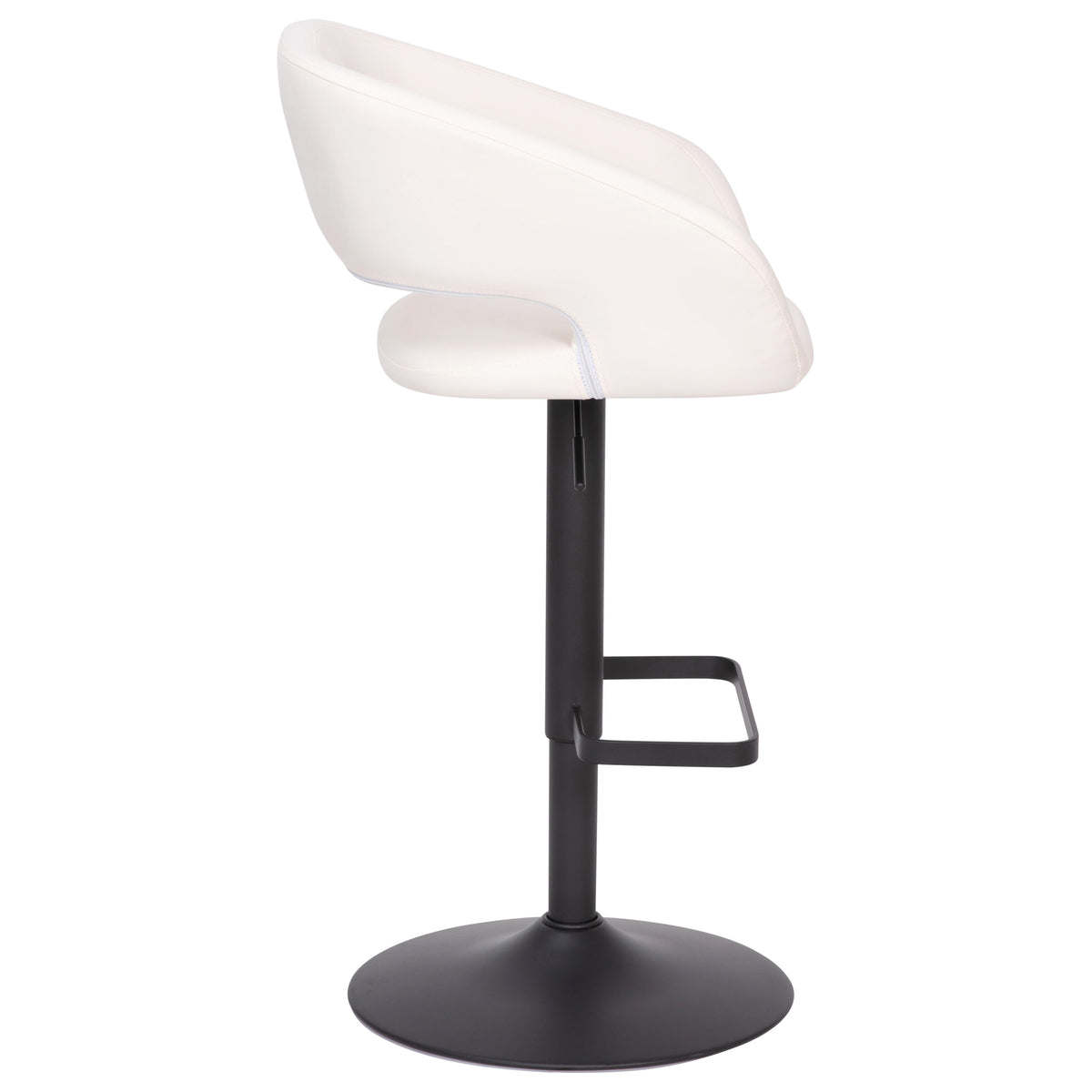 White Vinyl/Black Frame |#| White Vinyl Adjustable Height Barstool with Rounded Mid-Back and Black Base