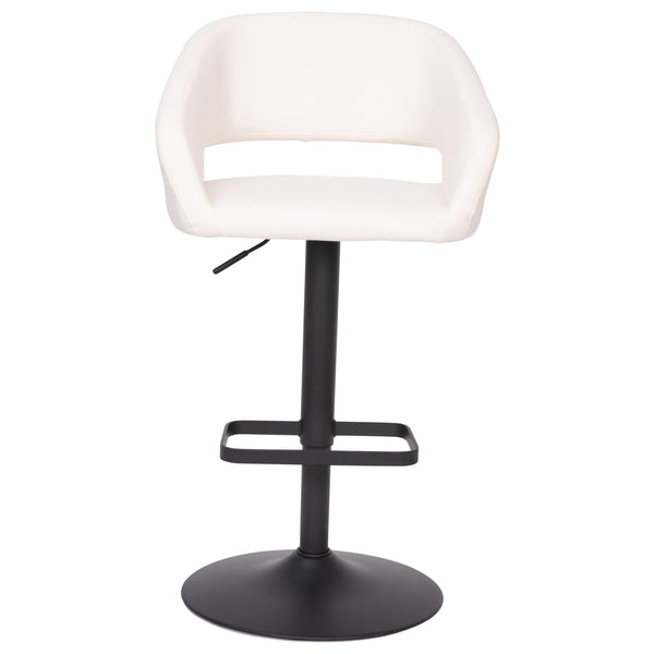 White Vinyl/Black Frame |#| White Vinyl Adjustable Height Barstool with Rounded Mid-Back and Black Base