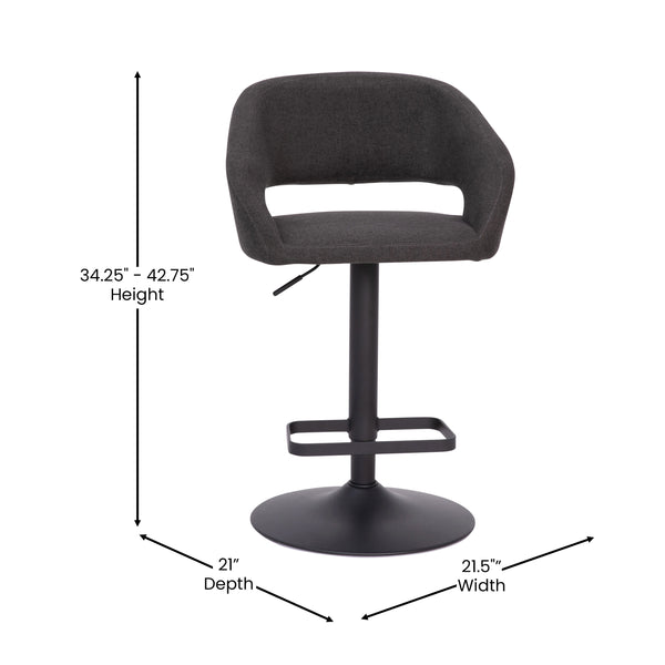 Charcoal Fabric/Black Frame |#| Charcoal Fabric Adjustable Height Barstool with Rounded Mid-Back and Black Base