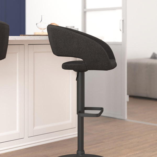 Charcoal Fabric/Black Frame |#| Charcoal Fabric Adjustable Height Barstool with Rounded Mid-Back and Black Base