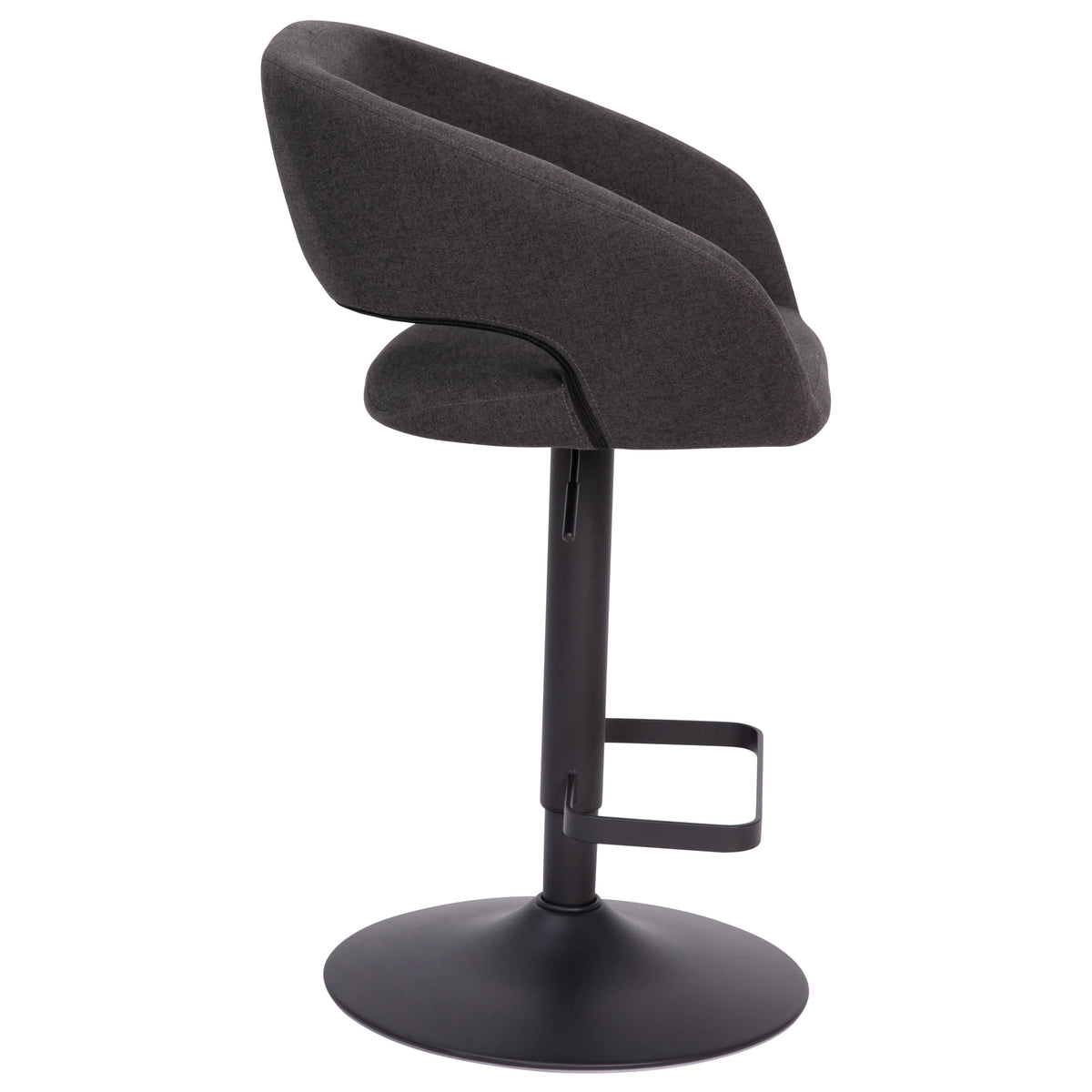 Charcoal Fabric/Black Frame |#| Charcoal Fabric Adjustable Height Barstool with Rounded Mid-Back and Black Base