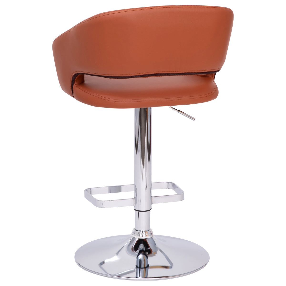 Cognac Vinyl/Chrome Frame |#| Cognac Vinyl Adjustable Height Barstool with Rounded Mid-Back and Chrome Base