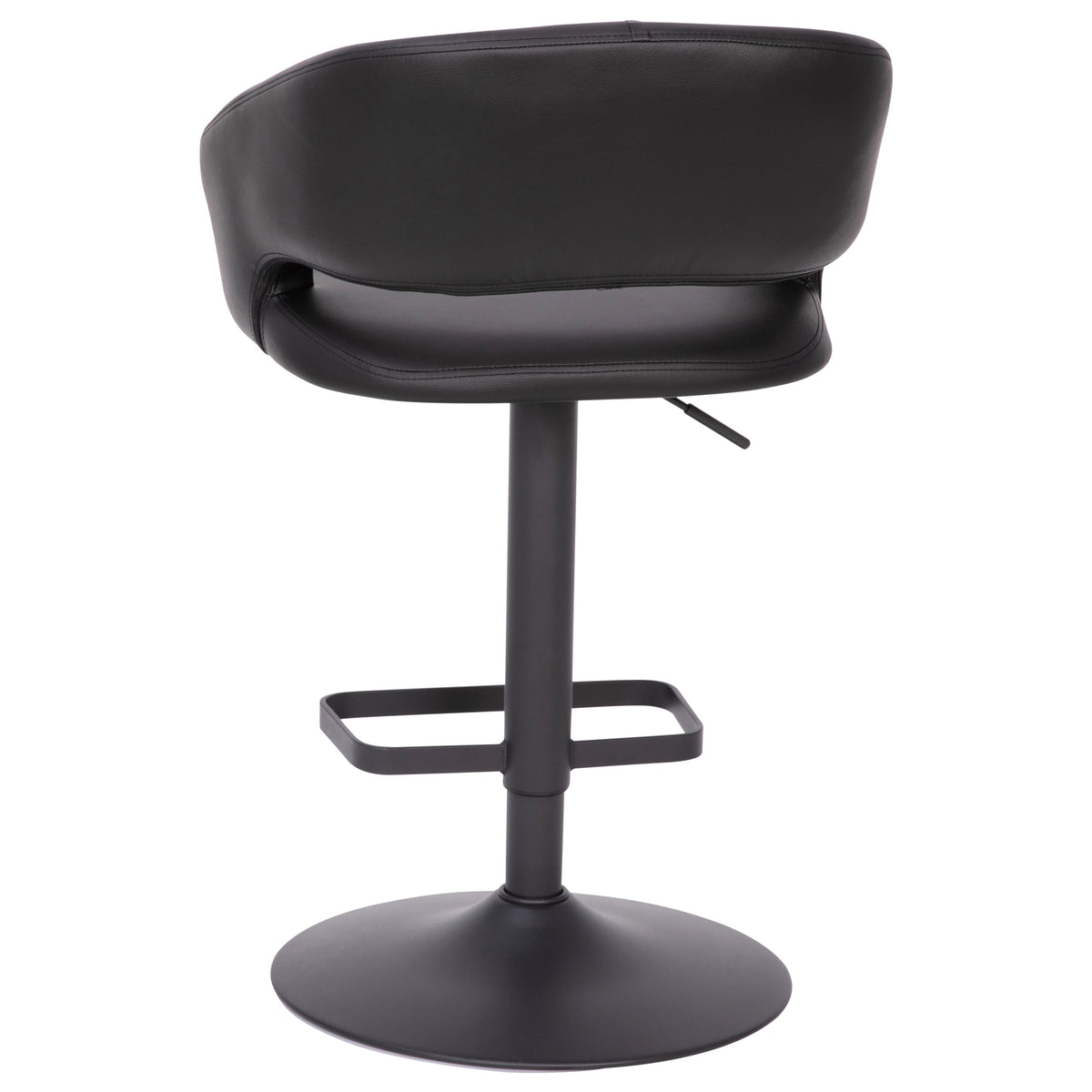 Black Vinyl/Black Frame |#| Black Vinyl Adjustable Height Barstool with Rounded Mid-Back and Black Base