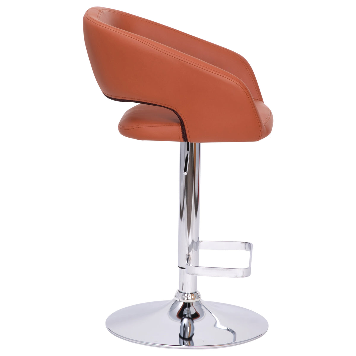 Cognac Vinyl/Chrome Frame |#| Cognac Vinyl Adjustable Height Barstool with Rounded Mid-Back and Chrome Base