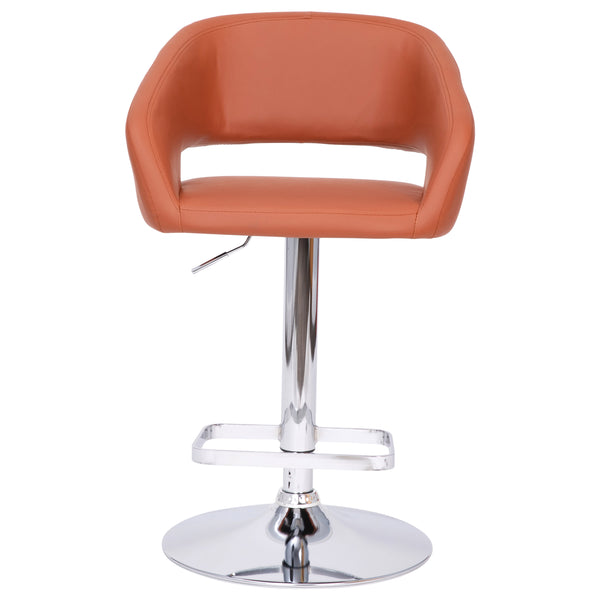 Cognac Vinyl/Chrome Frame |#| Cognac Vinyl Adjustable Height Barstool with Rounded Mid-Back and Chrome Base