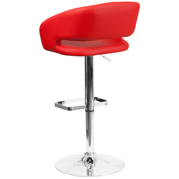 Red Vinyl/Chrome Frame |#| Red Vinyl Adjustable Height Barstool with Rounded Mid-Back and Chrome Base