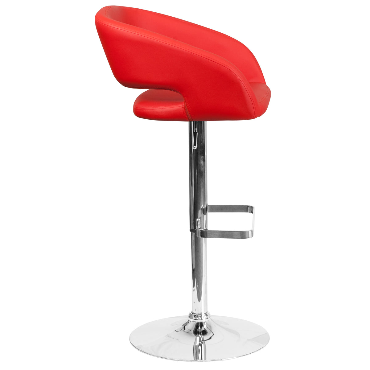 Red Vinyl/Chrome Frame |#| Red Vinyl Adjustable Height Barstool with Rounded Mid-Back and Chrome Base