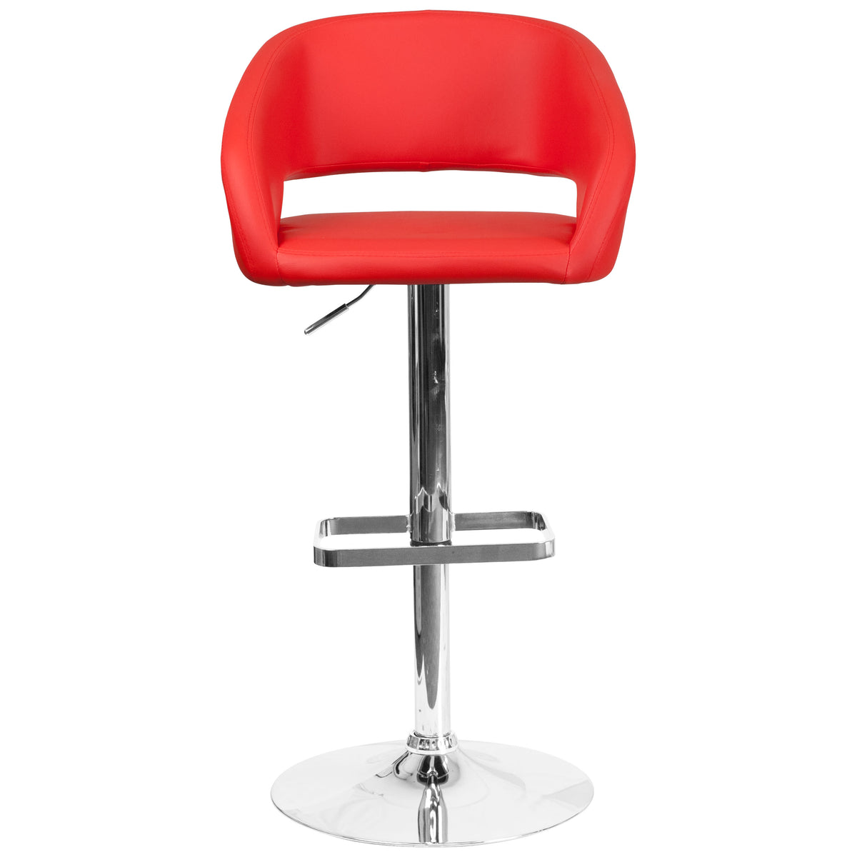 Red Vinyl/Chrome Frame |#| Red Vinyl Adjustable Height Barstool with Rounded Mid-Back and Chrome Base