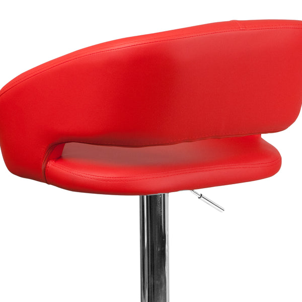 Red Vinyl/Chrome Frame |#| Red Vinyl Adjustable Height Barstool with Rounded Mid-Back and Chrome Base