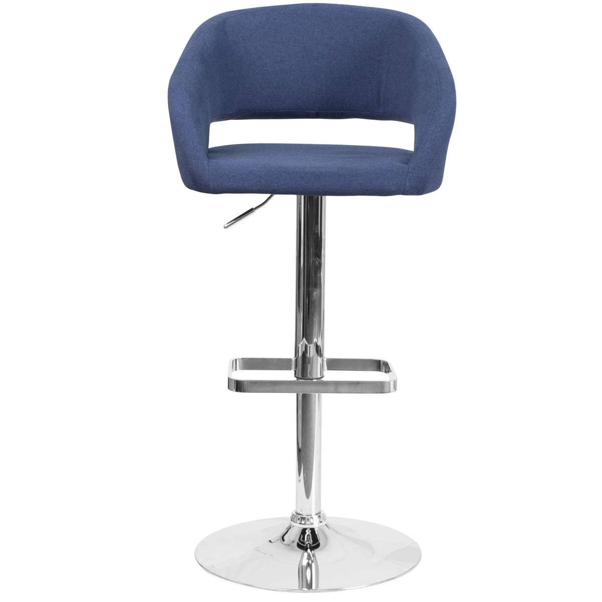 Blue Fabric/Chrome Frame |#| Blue Fabric Adjustable Height Barstool with Rounded Mid-Back and Chrome Base