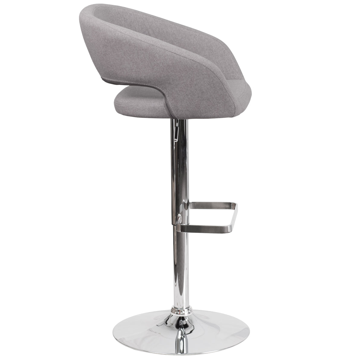 Gray Fabric/Chrome Frame |#| Gray Fabric Adjustable Height Barstool with Rounded Mid-Back and Chrome Base