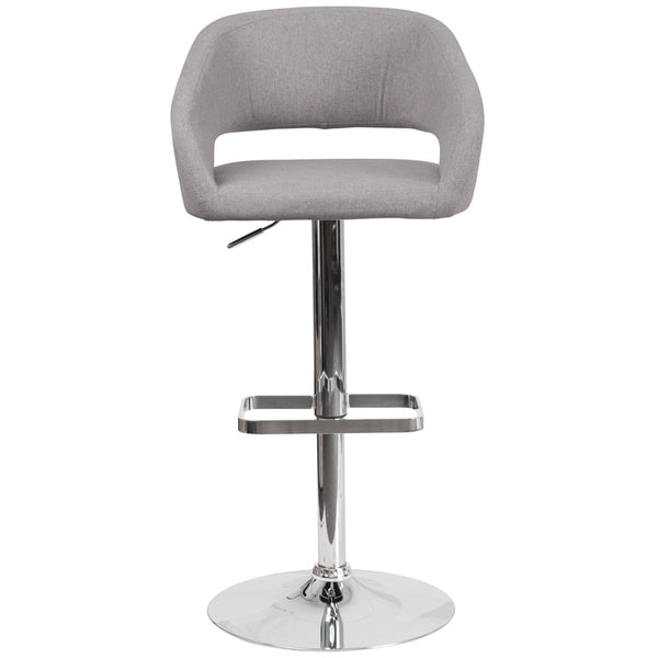 Gray Fabric/Chrome Frame |#| Gray Fabric Adjustable Height Barstool with Rounded Mid-Back and Chrome Base