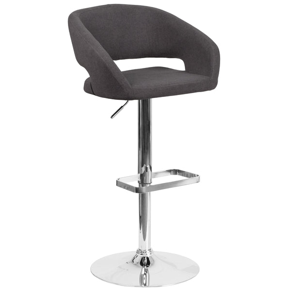 Charcoal Fabric/Chrome Frame |#| Charcoal Fabric Adjustable Height Barstool with Rounded Mid-Back and Chrome Base