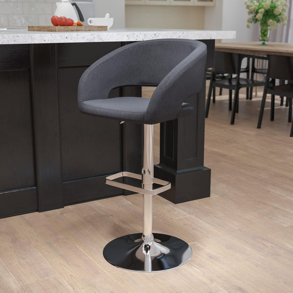 Charcoal Fabric/Chrome Frame |#| Charcoal Fabric Adjustable Height Barstool with Rounded Mid-Back and Chrome Base