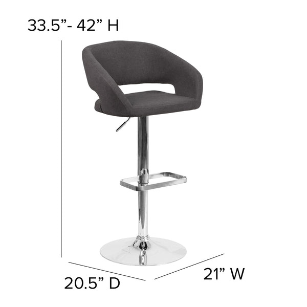 Charcoal Fabric/Chrome Frame |#| Charcoal Fabric Adjustable Height Barstool with Rounded Mid-Back and Chrome Base