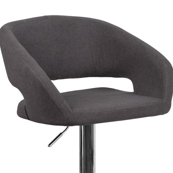 Charcoal Fabric/Chrome Frame |#| Charcoal Fabric Adjustable Height Barstool with Rounded Mid-Back and Chrome Base