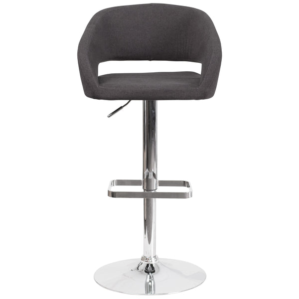 Charcoal Fabric/Chrome Frame |#| Charcoal Fabric Adjustable Height Barstool with Rounded Mid-Back and Chrome Base