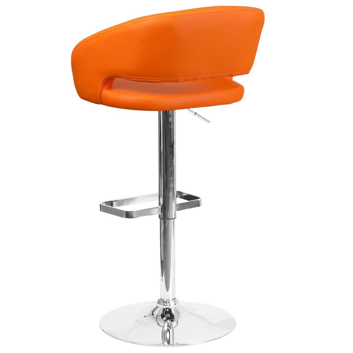 Orange Vinyl/Chrome Frame |#| Orange Vinyl Adjustable Height Barstool with Rounded Mid-Back and Chrome Base