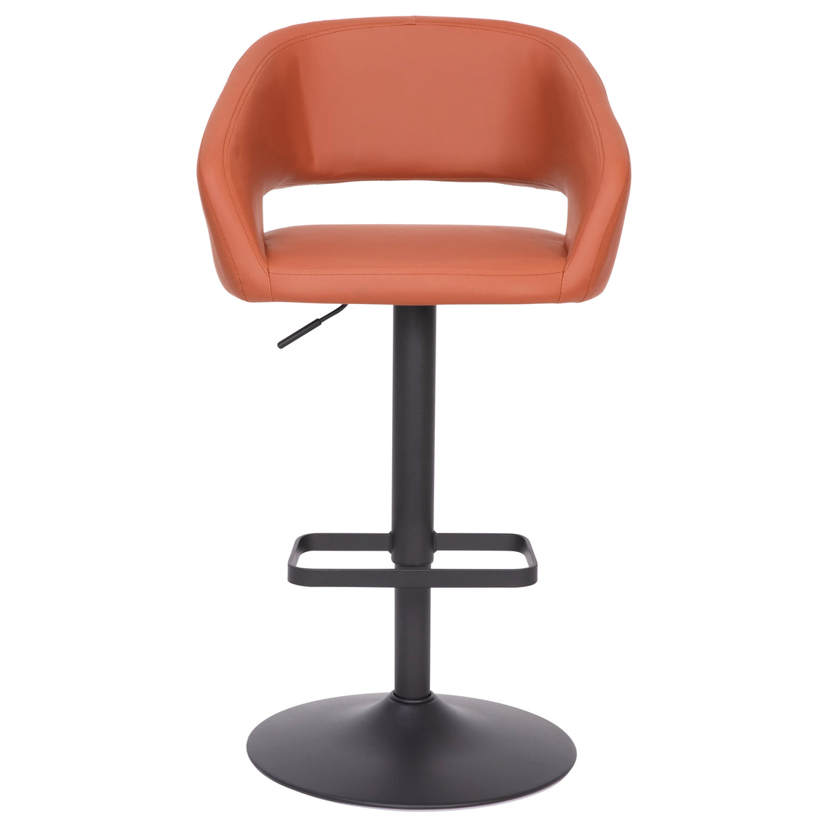 Cognac Vinyl/Black Frame |#| Cognac Vinyl Adjustable Height Barstool with Rounded Mid-Back and Black Base