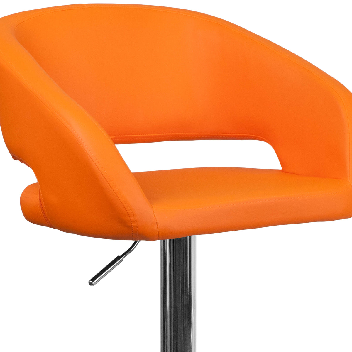 Orange Vinyl/Chrome Frame |#| Orange Vinyl Adjustable Height Barstool with Rounded Mid-Back and Chrome Base