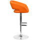 Orange Vinyl/Chrome Frame |#| Orange Vinyl Adjustable Height Barstool with Rounded Mid-Back and Chrome Base